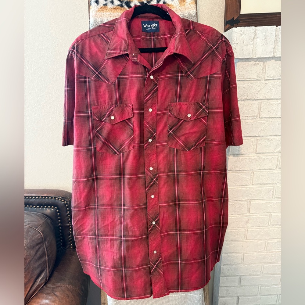 Wrangler Men's Red Plaid Pearl Snap Shirt XLT